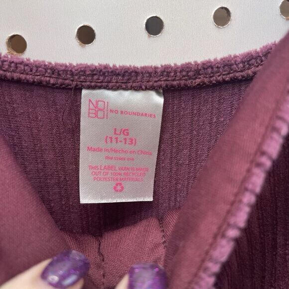 No Boundaries Dress Womens/Junior‎ Burgundy Corduroy Sleeveless Button Up Large - Picture 4 of 5